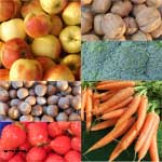 Obst, Gemüse, Nüsse und Vollkornprodukte enthalten viele Ballaststoffe Obst, Gemüse, Nüsse und Vollkornprodukte enthalten viele Ballaststoffe