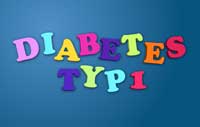 Diabetes Typ 1 in bunten Buchstaben.
